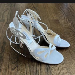 JIMMY CHOO Butterfly White Leather Ankle Strappy Sandals Size 38, 7
